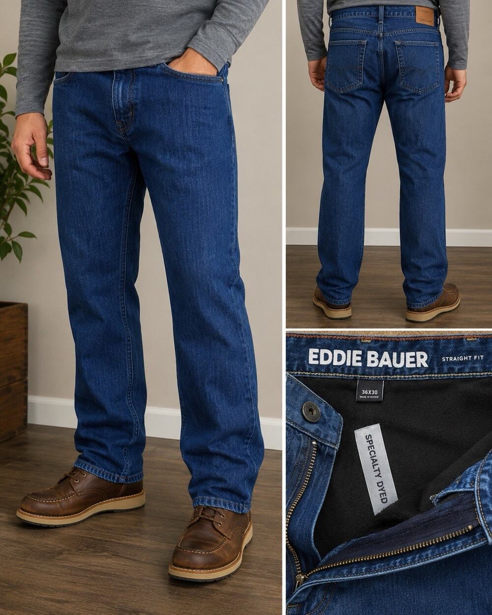 Eddie Bauer Straight Fit Fleece Lined Jeans Menโs 36x30 Blue Warm Denim Pants